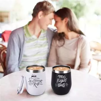 12 Oz Stainless Steel Wine Tumbler Mr. Right Mrs Tumbler Black and White Stainless Steel Insulated Cups 12 oz чёрный