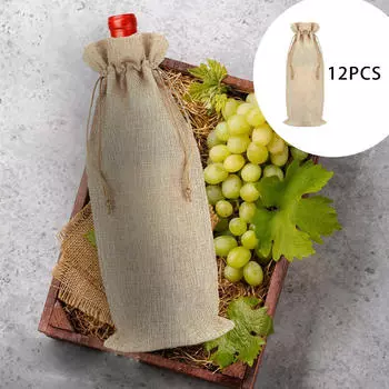 12 Pack Burlap Bottle Bags, Gift Party Favor Bags for Christmas, Birthdays бежевый