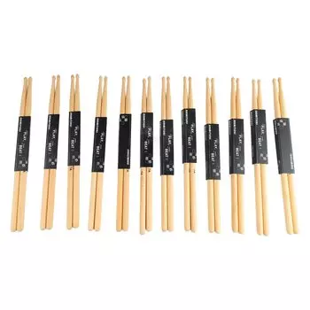12 Pairs 7A Drumsticks, Maple Wood Anti-Slip Portable Drumstick Set for Band Performances and Home Practice