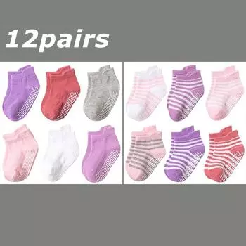 12 Pairs/lot Baby Socks Set Casual Toddler Boy Girl Clothes Accessories 0 To 5 Yrs Kid Short Sock Non Slip Breathable Bebe Stuff S ( 0-1T )