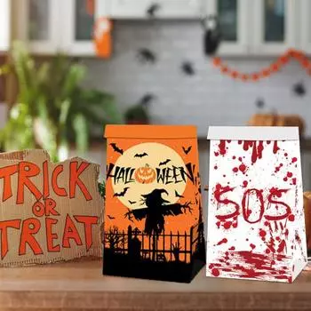 12 пакетов для конфет на Хэллоуин с наклейками, маленькие бумажные пакеты «Кошелек или жизнь», органайзер для закусок на Хэллоуин, товары для вечеринок A