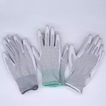 12 пар антистатических перчаток с покрытием из углеродного волокна для ладоней, антистатические перчатки из углеродного волокна с покрытием из полиуретана, перчатки из нейлона для ладоней с покрытием из полиуретана S (white edge) * size