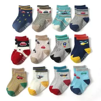 12 пар детских носков, хлопковые детские носки на четыре сезона, носки для маленьких мальчиков с рисунками животных, аксессуары для детской одежды