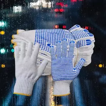 12 пар хлопчатобумажных и полиэфирных вязанных защитных рабочих перчаток, маляр, механик, промышленный склад с точками,