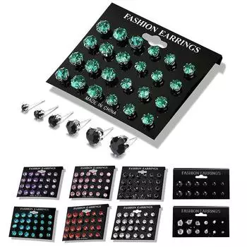 12 пар/компл. изысканный элегантный свадебный комплект серег-гвоздиков, очаровательные простые женские серьги с цирконом, комплект ювелирных аксессуаров, подарки LM красный