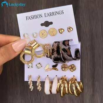 12 пар/компл. серьги-гвоздики в форме сердца и бабочки, комплект золотых серег-кольца с цирконием для женщин, ювелирные аксессуары