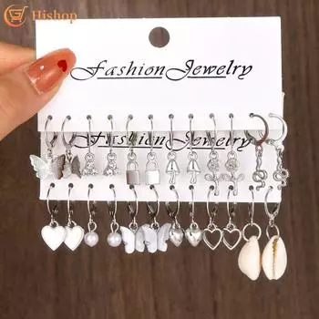 12 пар/компл. серьги-кольца, комплект женских модных серег-бабочек в форме сердца, аксессуары, ювелирные изделия 1