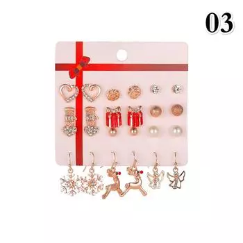 12 пар/комплект рождественских сережек-гвоздиков, модные серьги-колокольчики с бантиками и оленями, комплект ювелирных изделий 03