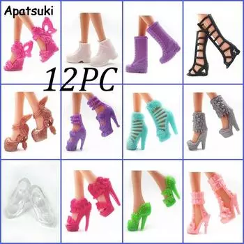 12 пар/лот, модная кукольная обувь для куклы Барби, сандалии, 1/6 кукольная обувь, ботинки для куклы Барби, нарядное платье, множество дизайнерских детских игрушек разноцветный