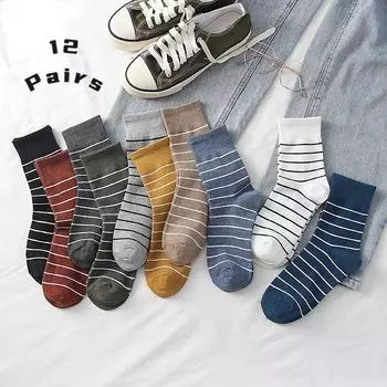 12 пар носков унисекс, классические полосатые носки до середины икры, японские женские и мужские хлопковые носки в студенческом стиле One Size