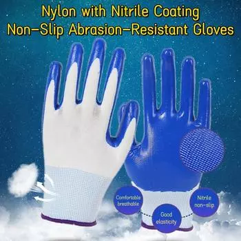 12 пар рабочих перчаток из нейлона с нитриловым покрытием, унисекс, износостойкие, нескользящие, водонепроницаемые, маслостойкие