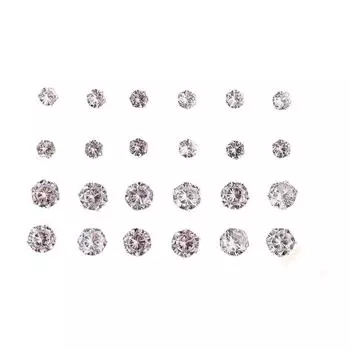 12 пар серег-гвоздиков с цирконием размером с одну карточку, комплект серег-гвоздиков с шестью бриллиантами, серьги-гвоздики с рукавами в виде карточек. серебряный