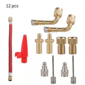 12 Pcs Bike Air Pump Hose Kit Tire Adapter Inflatable Pump Extension Tube Nozzle