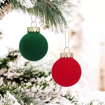 12 Pcs Christmas Flocked Balls Shatterproof Christmas Tree Ornaments with Hanging Loop Lightweight красный/зелёный
