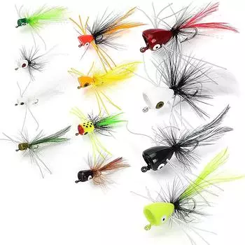 12 Pcs Dry Fly Fishing Poppers Popper Flies Kit Fishing Bait For Fishing Lures