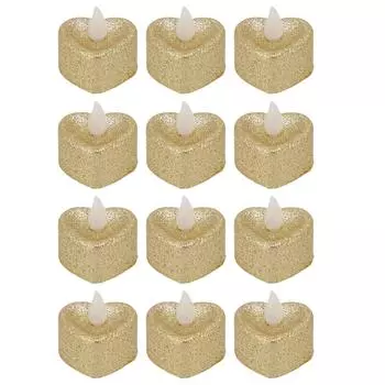 12 PCS LED Candle Lamp Gold Powder Heart Shape Tea Lights Secret Room Props for Christmas Wedding