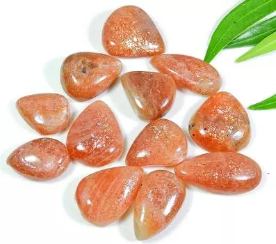 12 Pcs Natural Sunstone Ring Making Pear Cabochon Glossy Gemstone 17mm -21mm RQ-635
