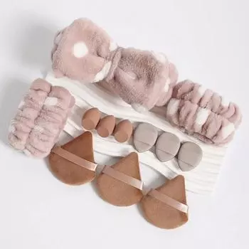 12 pcs Of Makeup Set,Include Headband,Wrist Straps, Mini Makeup Sponges etc.,For Liquid,Cream And Powder,For All Skin Types. фиолетовый