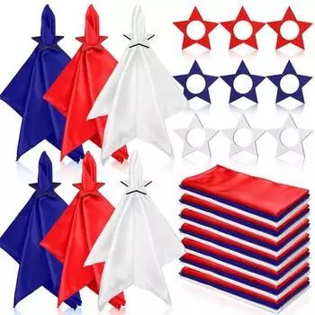 12 Pcs Patriotic Napkin Rings Red White Blue Wooden Star Napkin Rings Reusable 4th of July Memorial Day Cocktail Fabric Holder for Wedding Party 12pcs