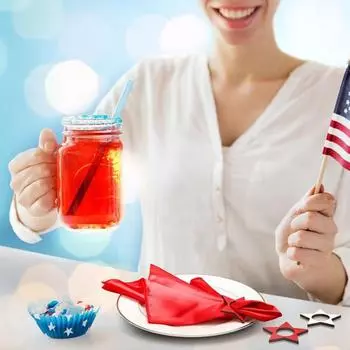 12 Pcs Patriotic Napkin Rings Red White Blue Wooden Star Napkin Rings Reusable 4th of July Memorial Day Cocktail Fabric Holder 12pcs