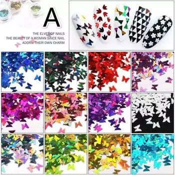 12 Pcs/set DIY Star Moon Butterfly Phantom Nail Sequin Decoration Set Nail Art Decoration Sequin Accessoires Ongles D