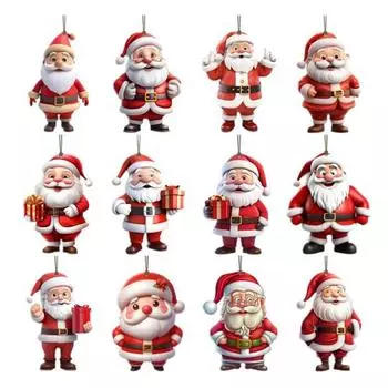 12 Pcs Wooden Santa Claus Ornaments Christmas Tree Hanging Cartoon Santa Claus Decoration for Xmas Tree Party Decor 12pcs