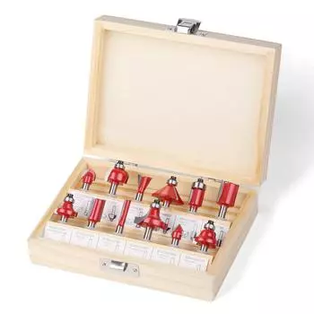 12-Piece Set Of 6-Handle 1/4-Handle Red Woodworking Milling Cutter Set, Trimming Machine Cutter Head, Bakelite Milling, Engraving Machine Cutter 12-Piece Set 1/4 Shank - Red