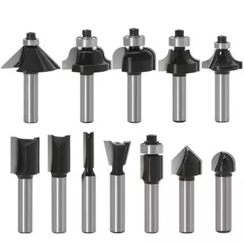 12-Piece Set Of 8-Handle Black Woodworking Milling Cutters, Woodworking Engraving Machine/Bakelite Milling/Trimming Machine, Cutter Head Set Of Knives 12-piece set of 8 handles black bulk