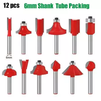 12 Pieces 6 Handle 1/4 Handle 8 Handle Woodworking Milling Cutter, Woodworking Knife Set, Wooden Box Set, Trimming Knife, Straight Knife 12-Piece Set 6 Handle Red - Bulk
