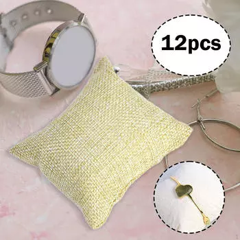 12 Pieces Jewelry Display Pillows Anti Scratch Elegant Stylish for Storage Tray Bracelet 7cmx8cm_Linen Yellow