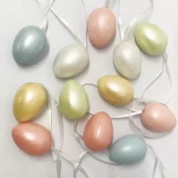 12 Pieces Set Plastic Egg Pendant Crafts Egg Embryo Pearl Colour Colourful Plastic Eggs Easter Decorative Pendant Multi-Colour