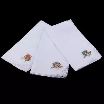 12 шт. Белый кружевной носовой платок с вышитыми цветами для женщин White A