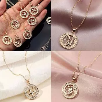 12 подвесок с буквами зодиака и созвездиями, ожерелье для женщин и мужчин, Дева, Весы, Скорпион, Стрелец, Козерог, Водолей, подарок на день рождения 40.7cm золотой