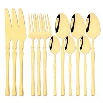 12 предметов золотой столовой посуды из нержавеющей стали, набор столовых приборов, нож, вилка, чайная ложка, набор столовых приборов для кухни, столовое серебро, посуда серебряный