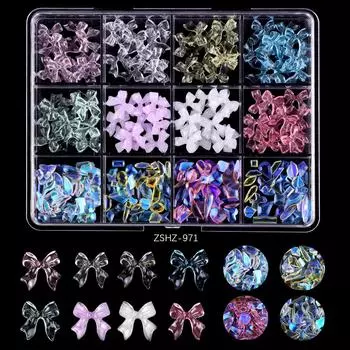 12 ячеек Роза Нейл-арт Сплав Ювелирные изделия Смола Бант Камелия Объемный Цветок Смешанная Коробка