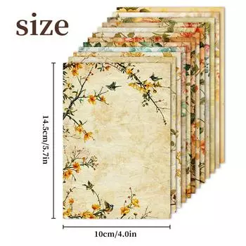 12 ретро-цветов и птиц, размазанных по бумаге, материал для рисования, старый и пригодный для письма, декоративный фон для книги «Сделай сам»