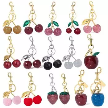 12 роскошных брелоков Cherry: Креативные подвески в виде сумки с имитацией фруктов и блестками из кристаллов для женщин