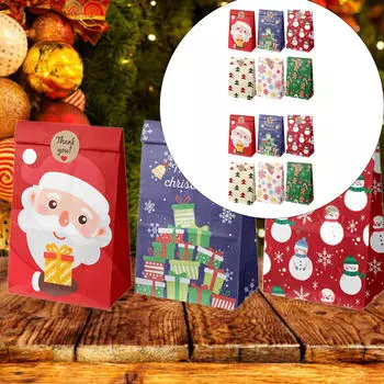 12 рождественских подарочных пакетов, упаковка для конфет с наклейками, упаковочный мешочек для подарков Style A