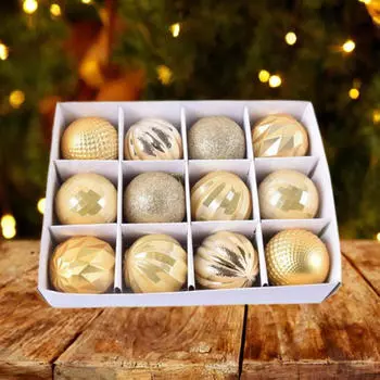 12 рождественских шаров для украшения елки и стен золотой
