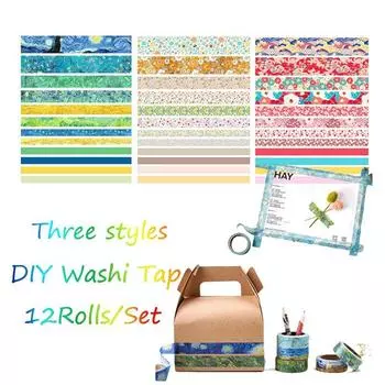 12 рулонов/компл. многоцветная лента Васи, однотонная малярная лента, декоративная клейкая лента, наклейка, скрапбукинг, дневник, канцелярские принадлежности A