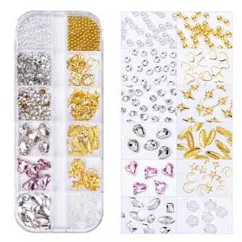 12 Сетка Стразы для Нейл-арта Бриллианты Ювелирные украшения Нейл-арт Безделушка Смешанные Заостренные Стразы Металлические Заклепки Ювелирные украшения