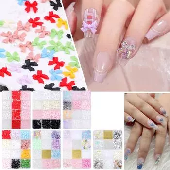 12 сеток 3D банты для ногтей Подвески-банты для ногтей Подвески для ногтей Смешанные формы Украшения для ногтей для женщин и девочек 7