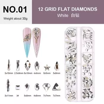 12 сеток для дизайна ногтей, алмазная смесь, специальная форма, алмазная комбинация с плоским дном, ювелирные изделия для дизайна ногтей, алмазное украшение своими руками