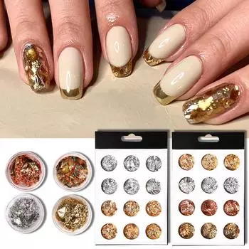 12 сеток для дизайна ногтей, ультратонкая золотая серебряная фольга для дизайна ногтей, 3D-блестки, УФ-гель-лак для самостоятельного дизайна ногтей, инструмент для украшения ногтей, фольга для дизайна ногтей 12PC