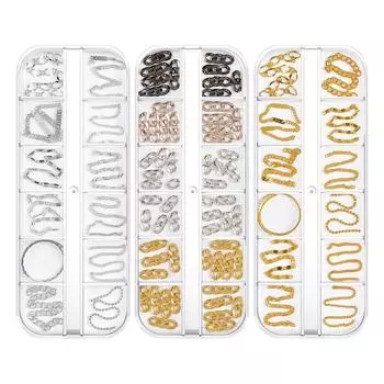 12 сеток для дизайна ногтей, золотые, серебряные, черные цветные украшения-цепочки, 3D-подвески, украшения для ногтей, ползунки с бриллиантами и бисером, ювелирные аксессуары для маникюра