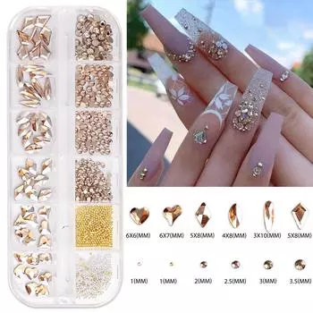 12 сеток Капельки воды Подвески для ногтей Сердечки Жемчуг Стразы для ногтей Подвески для дизайна ногтей Маникюрные принадлежности Украшения для ногтей своими руками серебряный