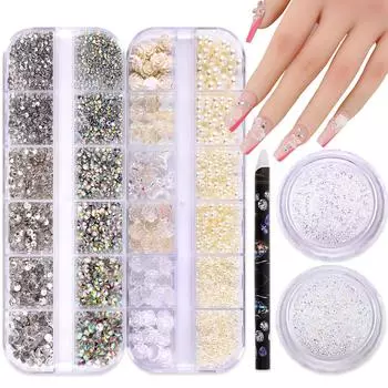 12 сеток смешанного размера для дизайна ногтей с плоским дном и бриллиантами 12 сеток для дизайна ногтей из смолы Aurora Butterfly High Shiny Diy Nail Art Diamond