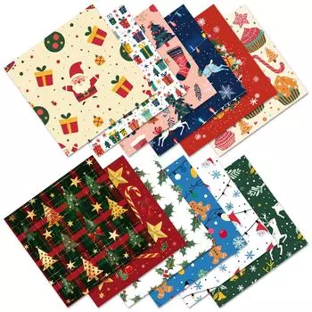 12 Sheets/Pack 24 Years Of Christmas Theme Material Paper, Gift Flower Print Background Decorative Paper Diy Spell And Cut Hand Account Material 15*15CM