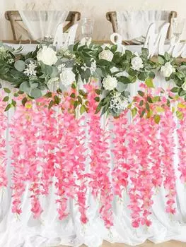 12 шт., 109,7 см, подвесные цветы глицинии, искусственная лоза глицинии, подвесная гирлянда из шелковых цветов, веревка для вечеринки, свадьбы, домашнего декора розовый