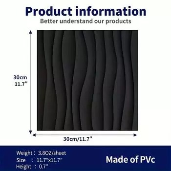 12 шт. 11,8x11,8 дюймов/30x30 см 3D текстурированные ПВХ стеновые панели водонепроницаемые панели для кухни гостиной ванной комнаты коридора офиса дома 12pcs чёрный